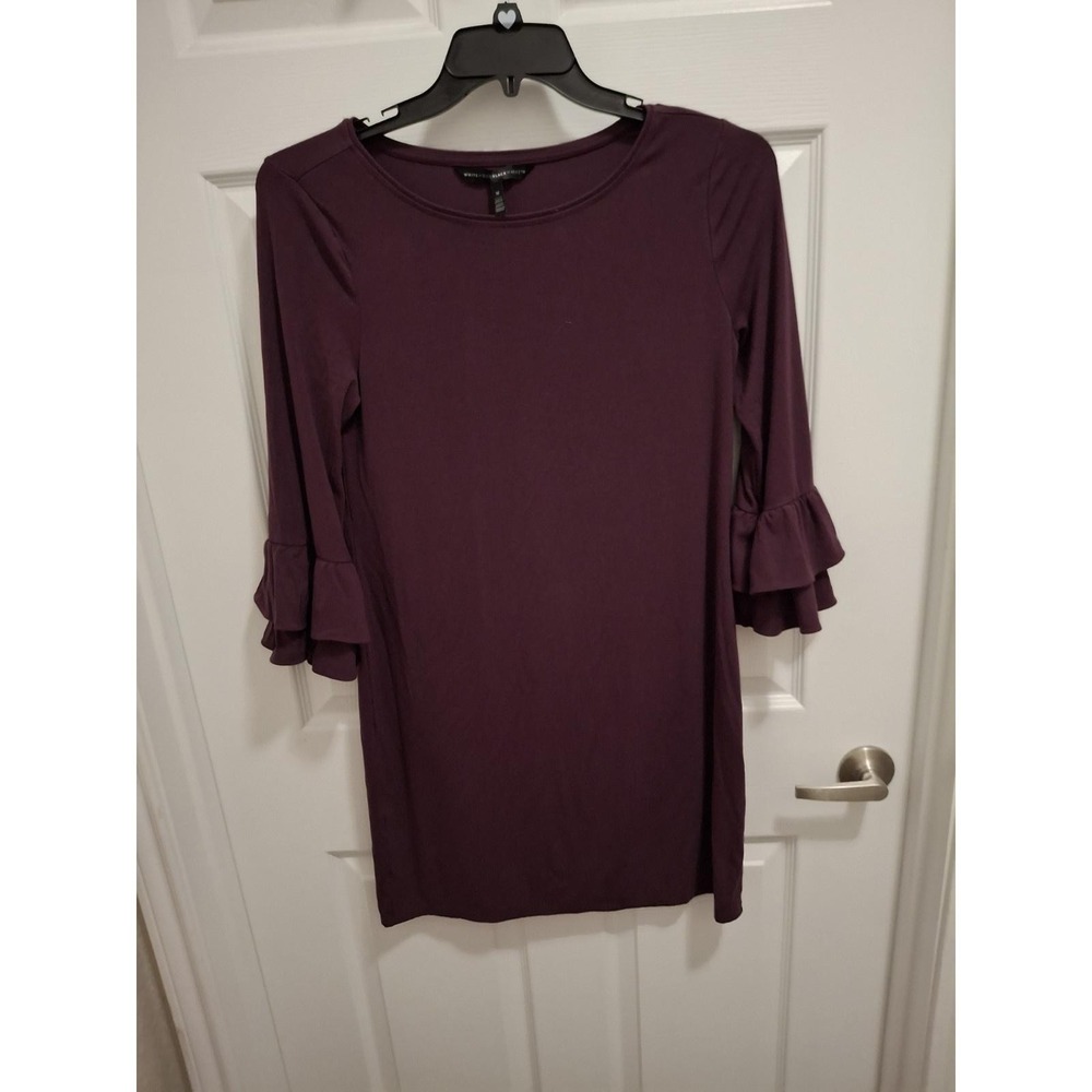 3/$15 White House Black Market‎ Medium Purple Ruffle Bell Sleeves Bohemian Dress